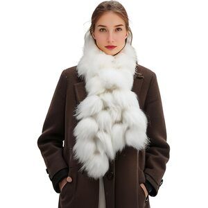 3813 Women Real Fox Fur Scarf Pom Poms Furry